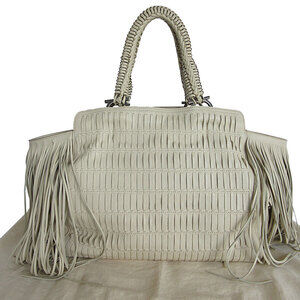 Salvatore Ferragamo handbag fringed leather silver off Gancini white